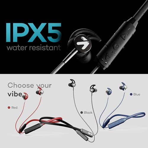 Image of GOBOULT EQCharge Bluetooth Earphones with 32H Playtime, Zen ENC Mic, Dual Device Connectivity, Type C Fast Charging, 14.2mm Bass Driver, Made in India (Jet Black)