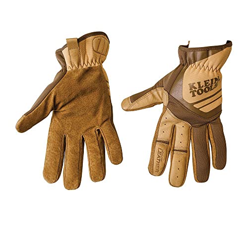 Klein Tools Journeyman Leather Utility Gloves, Large 40227, Brown