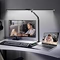 ilumeplay LED Desk Lamps for Home Office 24W Double Head with USB Charging Port and Plug,Modern Architect Table Light with Clamp 5CCT Color Changing Dimmable for Reading Study 31.5Inch Balck