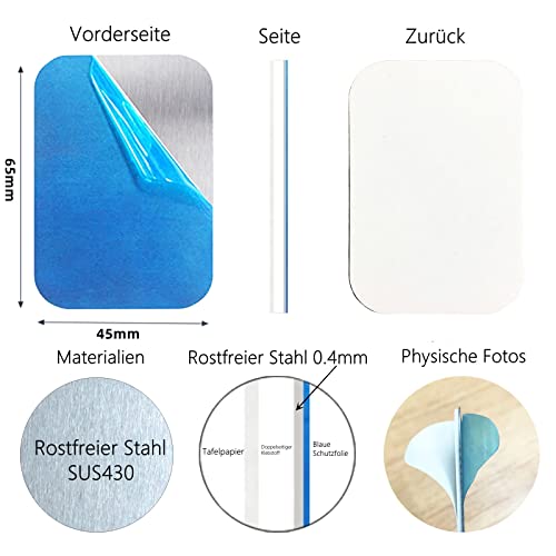 WONIHANDS 10 Stück Metallplatte Metallplättchen Selbstklebend Starke doppelseitige Dichtungen Für Magnethaken und magnetische Adsorption 65 x 45 mm Silber