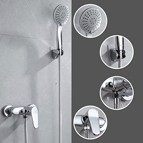 Pommeau de douche à jet avec mitigeur mural en laiton argenté