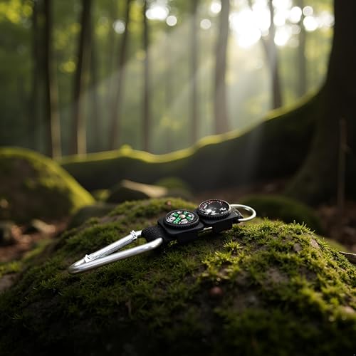 Carabiner con brújula y termómetro metálico compacto para camping miniatura 4