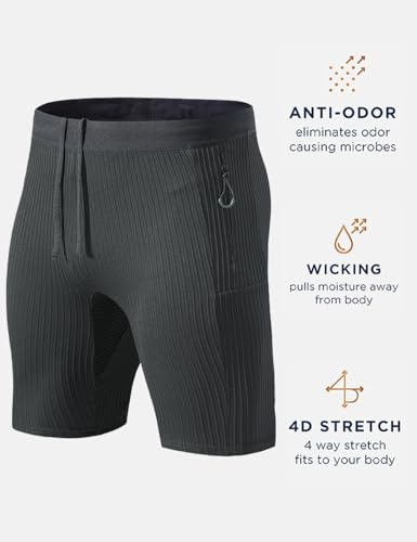 MIZOK Men's Stripe Performance Compression Workout Shorts Tight Gym Athletic Shorts with Pockets4