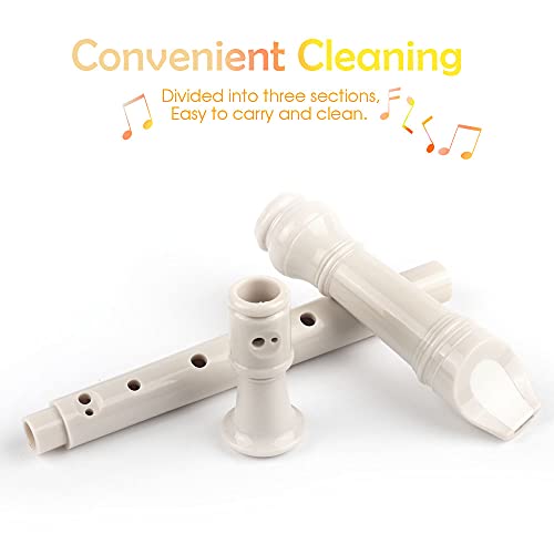 Image of Mr.Power Soprano Recorder ABS Plastic Recorders German Style C Key with Cleaning Rod, Thumb Rest, Fingering Chart, Case Bag (White)
