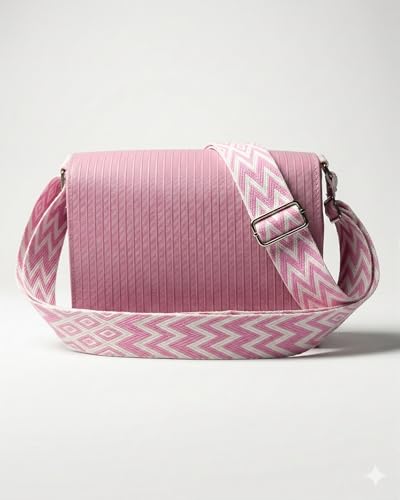 Image of KRIFTY Sling Bag with Geometric Patterned Strap, Flap Closure, Adjustable Crossbody Strap For Women's /Girls