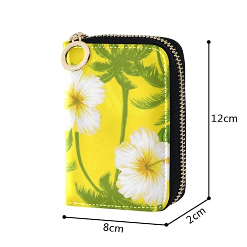 Zip Around Wallet for Women Credit Card Protector RFID Blocking Leather Zipper Wallet with Coin Pouch Tropical Hibiscus Flowers Yellow3