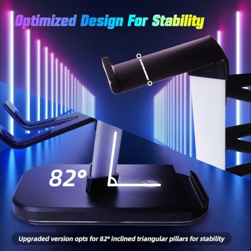 Proaustin Stojak na słuchawki gamingowe RGB z 10 trybami świecenia, 4 uchwyty na kontroler z 1 portem ładowania USB i 2 portami ładowania typu C, stojak na słuchawki nadaje się do wszystkich