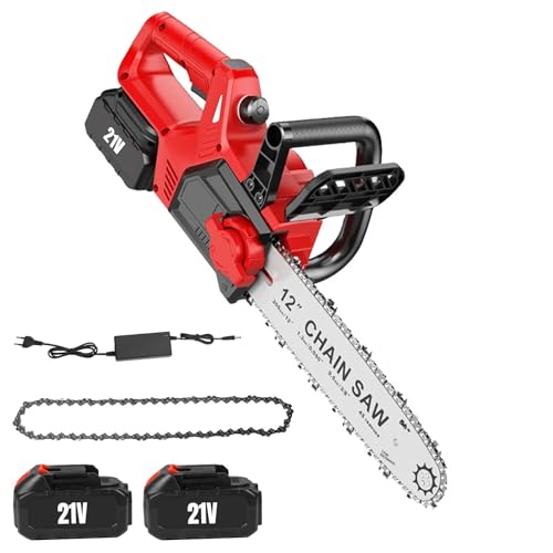 Motosierra de batería de 12 pulgadas, motosierra eléctrica inalámbrica con 2 × 10000mAh baterías, lubricación automática y longitud de la hoja de sierra 40cm, portátil para poda y jardín