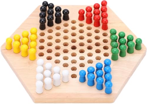 BERYART Wooden Chinese Checkers Board Game Set | 2-6 Player Family Strategy Game with 60 Marbles & Easy-Grasp Design | Premium Wood Board for Kids & Adults