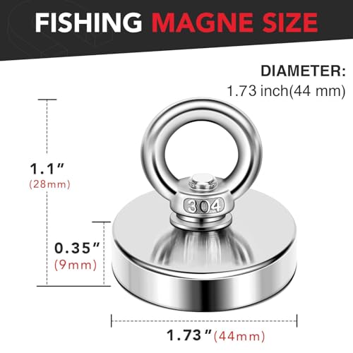 Image of DIYMAG - Strong Neodymium Fishing Magnets 200 LBS Rare Earth Magnet with Countersunk Hole Diameter 44mm for River Recovery and Magnetic