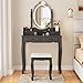 Vanity Desk with Mirror and Lights, Modern Vanity Makeup Table and Cushioned Stool Set with 4 Drawers, 3 Color Lighting Modes with Adjustable Brightness, Dressing Table Set for Bedroom (Black Vanity)