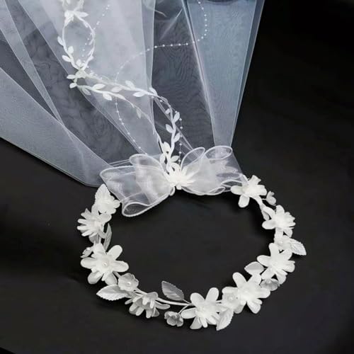 Girls First Holy Communion Veil White Flower Headband Floral Headpiece4