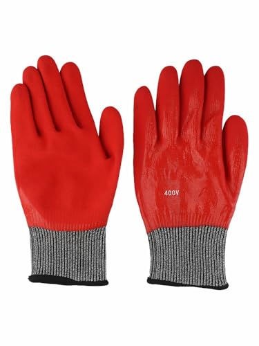 NiuLumea Guanti isolanti da lavoro elettrico 400 V, guanti di sicurezza in DPI rossi con fili in tensione, 1 paio