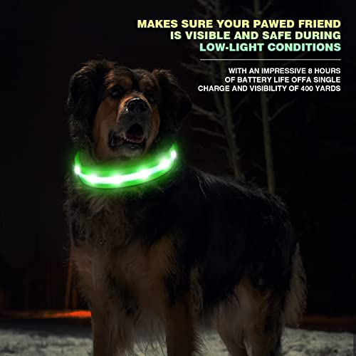 Petisay Light Up Dog Collars -100% Waterproof - Usb Rechargeable - Ultimate Bright Led Safety Collar For All Dogs(Green, Medium #TOP1