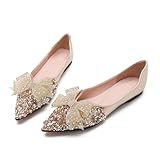 QXCGDYXT Gold Women's Rhinestone Flat Shoes Fashion Pointed Toe Bow Ballet Flats Wedding Flats for Women Comfortable Dress Shoes Size - 10.5