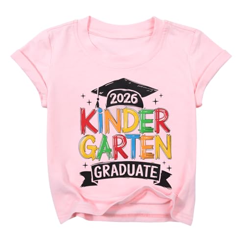 UNIQUEONE Kindergarten Graduation Shirt Kids - Out Kindergarten Tee Girls 2026 Last Day of School Short Sleeve Top B-Pink