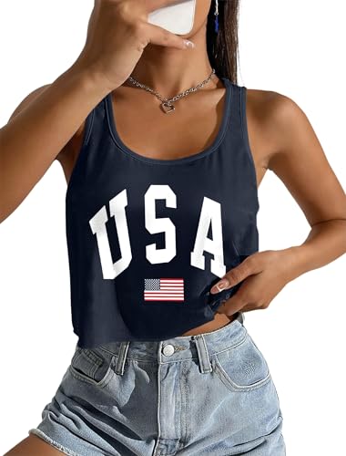Image of Ithalt Womens American Flag Shirts 4th of July Outfits USA T-Shirt Patriotic Tank Shirt Fourth of July Sleeveless Tops