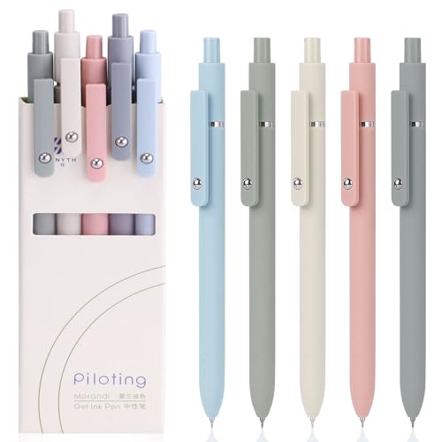 ITAWIXS Aesthetic Gel Ink Pens, 5pcs Fine Point Smooth Writing Pens, Office Desk Accessories, Cute Morandi Pens for journaling School Office Supplies, Gifts for Women and Men