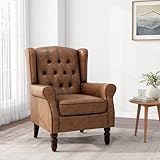 DREAMSIDEA Accent Chair, Upholstered Armchair with Button Tufted High Back & Solid...
