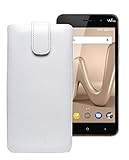 Original Favory Etui Tasche für Wiko Lenny 4 PLUS | Leder Etui Handytasche Ledertasche Schutzhülle Hülle Hülle *Lasche mit Rückzugfunktion* in weiss