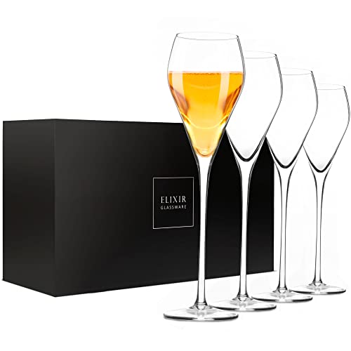 Elixir Glassware Crystal Champagne Flutes – Elegant Champagne Glasses, Hand Blown & Tulip Shaped – Set Of 4 Modern Champagne Flutes – Gift For Wedding, Anniversary, Christmas – 9.8Oz #TOP19
