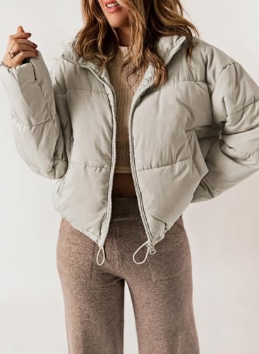 Dokotoo Womens Winter Quilted Jackets Long Sleeve Full Zip Puffer Jacket Coats with Pockets - Image 3