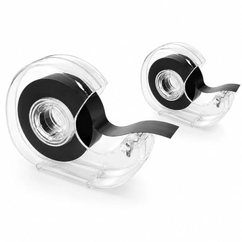 Image of LUOZZY 2 PCS Magnetic Tape Dispenser Magnet Tape Roll Flexible Strong Magnetic Strip with Adhesive Backing and Tape Dispenser for DIY Craft Projects Fridge Board Home Office Use