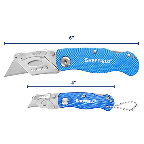 Image of Sheffield Utility Knife and Mini Box Cutter, Folding Utility Knife Set Aluminum Handles, Accepts Std and Mini Blades, Box Cutters for Trades and DIY