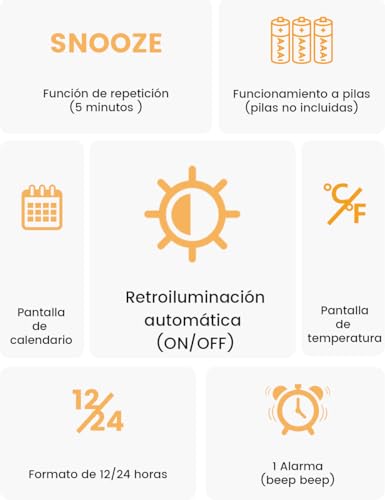 Miniatura 7 de Aboveclock Reloj Despertador Digital, Despertador Con Pantalla Led De Temperatura, Pantalla Grande, Reloj Despertador Pilas Brillo Regulable, Función Snooze 3 Aaa Baterías Necesarias