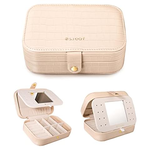 Travel Jewellery Organiser Travel Jewellery Box for Women Small Earring Jewellery Travel Suitcase Necklaces Organiser Travel Jewellery Case Crocodile Leather Jewellery Organiser for Women, Zinc Cover