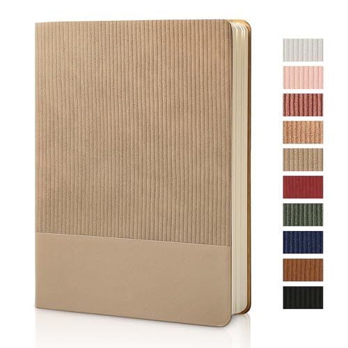 TSFPapier Lined Journal Notebook for Work College Ruled Note Book 5.79'x8.27' A5 PU Leather Daily Journaling 216 Pages for Women Men Writing Home School Supplies Business (Khaki)