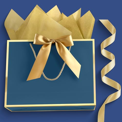 Image of JMANNI Gift Bags with Handles, 13 inch Medium Gift Bags with Tissue Paper | 1 Pcs Blue Bag, 2 Tissue Paper and 1 Cards, for Baby Shower, Wedding Bridal Shower, Birthday Party