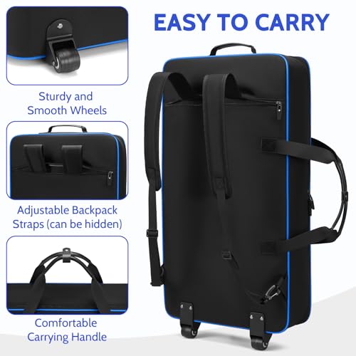 Image of BOSSTIN DJ Controller Case with Wheels Compatible with DDJ FLX10 /1000 /FLX6 /REV7 /REV5, Rolling DJ Case for Equipment, Padded Large DJ Backpack with Multi-Pocket for Laptop, Accessories (Blue)