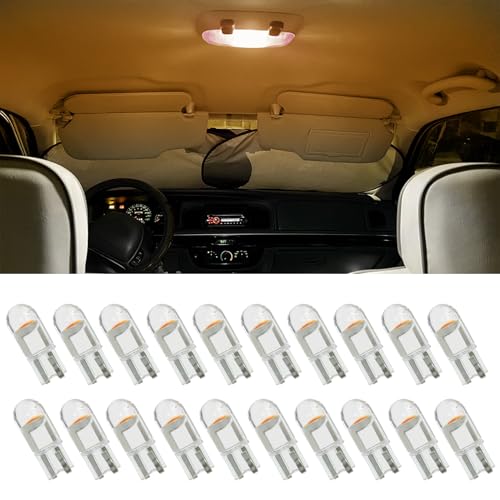 RGOAANC 30 PCS 194 LED Car Bulb, 194 LED Light Bulb White 6000K, 168 2825 W5W T10 Wedge COB LED Replacement Bulbs Error Free for Car Dome Map Door Courtesy License Plate (Yellow)