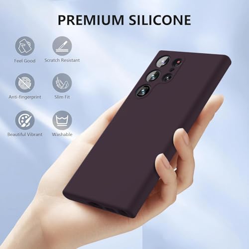 Image of DIZORO for Samsung Galaxy S23 Ultra Phone Case Liquid Silicone, Cute Thin Slim Soft Rubber TPU Plain Smooth Gel Back Cover for Women Girl Men, Matte Solid Protective & Shockproof Bumper Deep Purple.