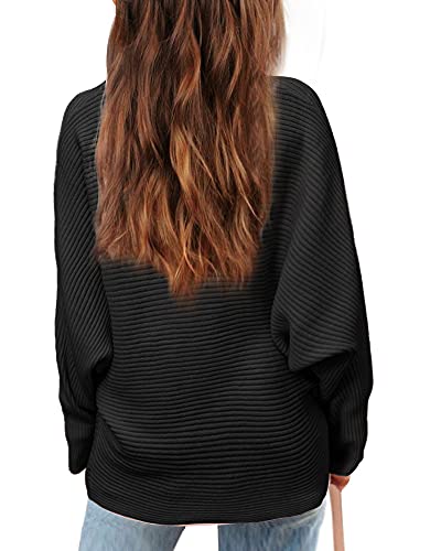 Mafulus Girl's Oversized Crewneck Sweaters Kids Batwing Long Sleeve Slouchy Chunky Cute Knit Pullover Jumper 5-14T Black #TOP1
