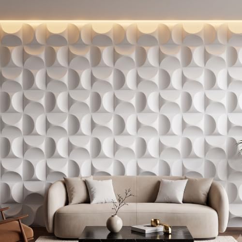 Image of Kayra Decor 3D PVC Wall Panels | Arc Design | White Color | Panels for Bedroom & Living Room | 19.7 x 19.7 Inch | Pack of 40 | 107.6 Sq Ft