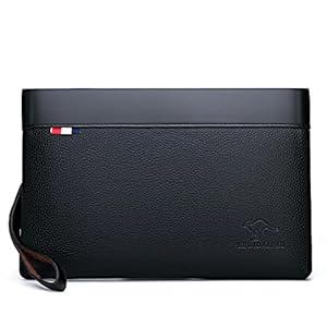 Eshow Polsbandtas echt lederen clutch tassen voor mannen polsbandje ritssluiting 7,9 inch zwart