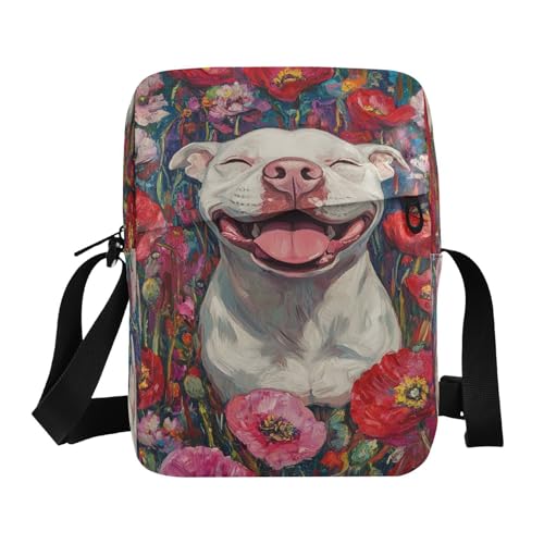 Small Messenger Bag Red Pitbull Poppies Crossbody Bag for Men Women Sling Shoulder Bags for Passport Phone