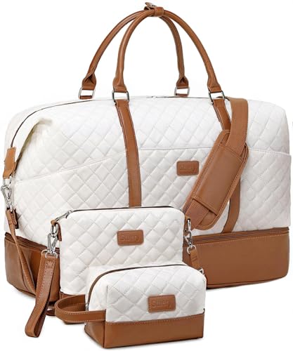 Weekender Bags for Women with Toiletry Bags Large Overnight Bags Travel Duffel Bag Carry On Shoulder Weekend Tote with Shoe Compartment and Wet Pocket for Girls Airplane Traveling, Gym