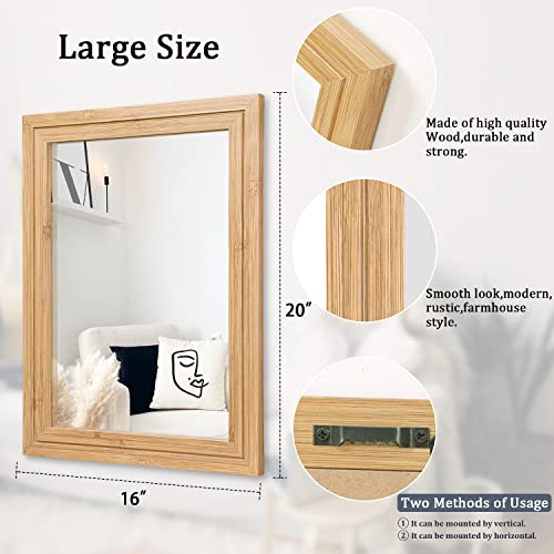 Aazzkang Rustic Mirrors For Wall 20"X16" Rectangle Wood Frame Mirror Farmhouse Bedroom Bathroom Decorative Mirror #TOP1