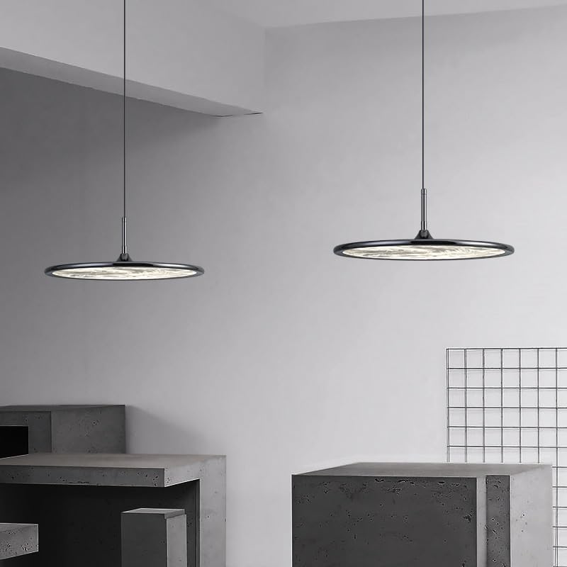 Pendre moderne simple noir avec lampe à hauteur réglable LED pour salle à manger - 2
