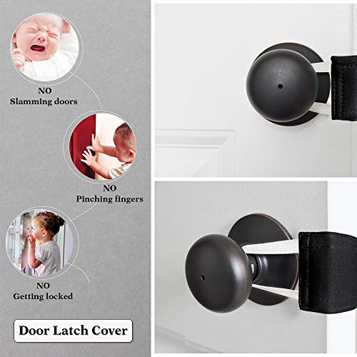 Image of PONY DANCE Baby Door Latch Cover Closer - Nursery Door Silencer with Strong Elastic Straps, Thick Solid Cushion for Noise Reduction, Prevents Slamming, 3 Pieces, 4W x 2L Inches, Black