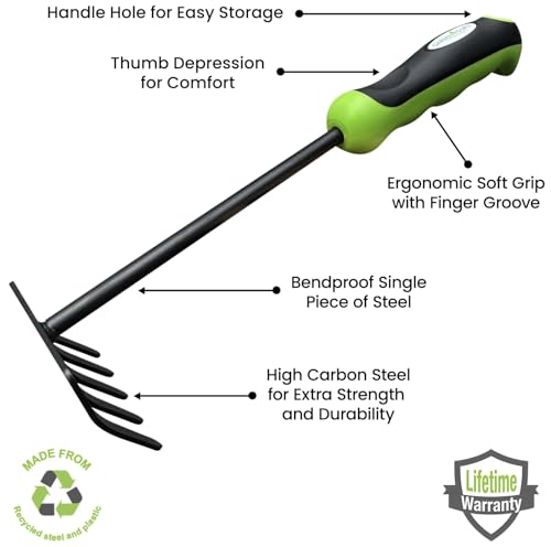 Rastrillo de mano Garden Guru acero carbono resistente miniatura 3