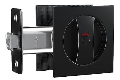 goldenwarm Black Pocket Door Hardware with Indicator, Contemporary Pocket Door Lock, Matte Black Privacy Square Pocket Door Hardware for Bathroom(1 Pack)