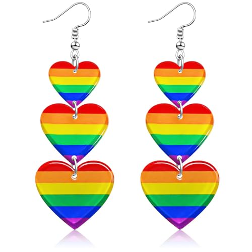 Pride Accessories Rainbow Heart Earrings Gay And Lesbian Pride Seven Color Rainbow Holiday Earrings Travel Accessories Dropping Oil Earring For Events Festivals And Gatherings Unisex Lgbtq
