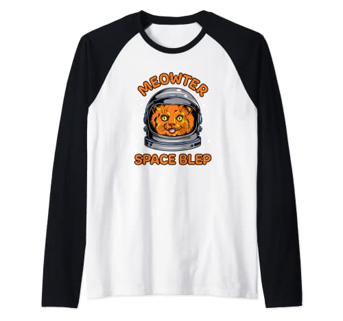 Funny Orange Cat Meowter Space Blep Kitty Cat Astronaut Maglia con Maniche Raglan
