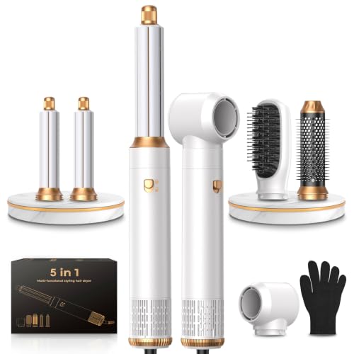 Image of 5 in 1 Blow Dryer Brush Set, Hot Air Styler Air Curling Wrap Air Curler Low Heat Hair Care, Round Brush Blow Dryer Hair Styling Tools Gift for Dry,Volumize,Straight,Curl, 110-120V