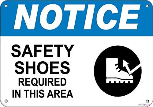 Street Sign Warning Plaque Metal Tin Notice Safety Shoes Required in This Area S 8''x12'' Decor Aluminum Wall Office Signs for Outdoor & Indoor