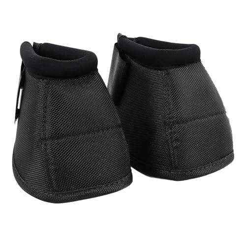 HOHXFYP Bell Boots for Horses, Oxford Cloth Horse Bell Boots with Quick Wrap Hook & Loop, Breathable Anti Spin Equine Horse Boots Bell Boots, Durability & Comfort (Black)